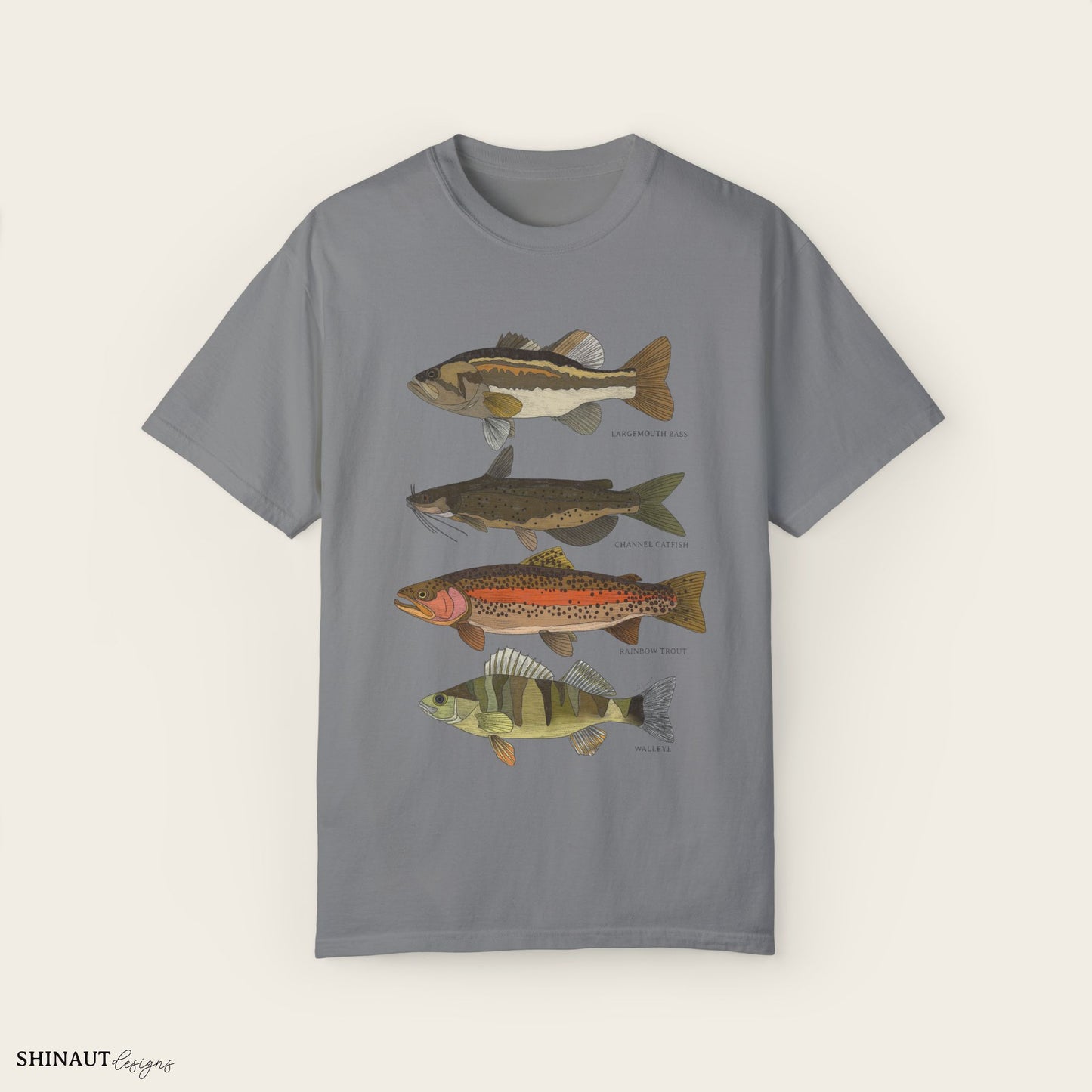 freshwater fish t-shirt in grey