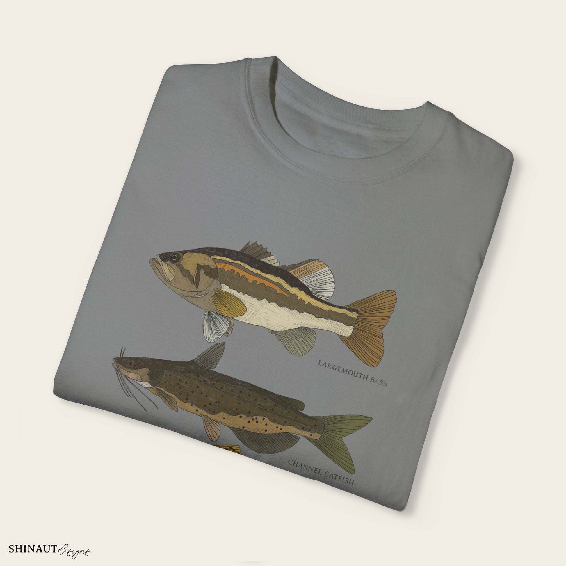 freshwater fish t-shirt in grey folded