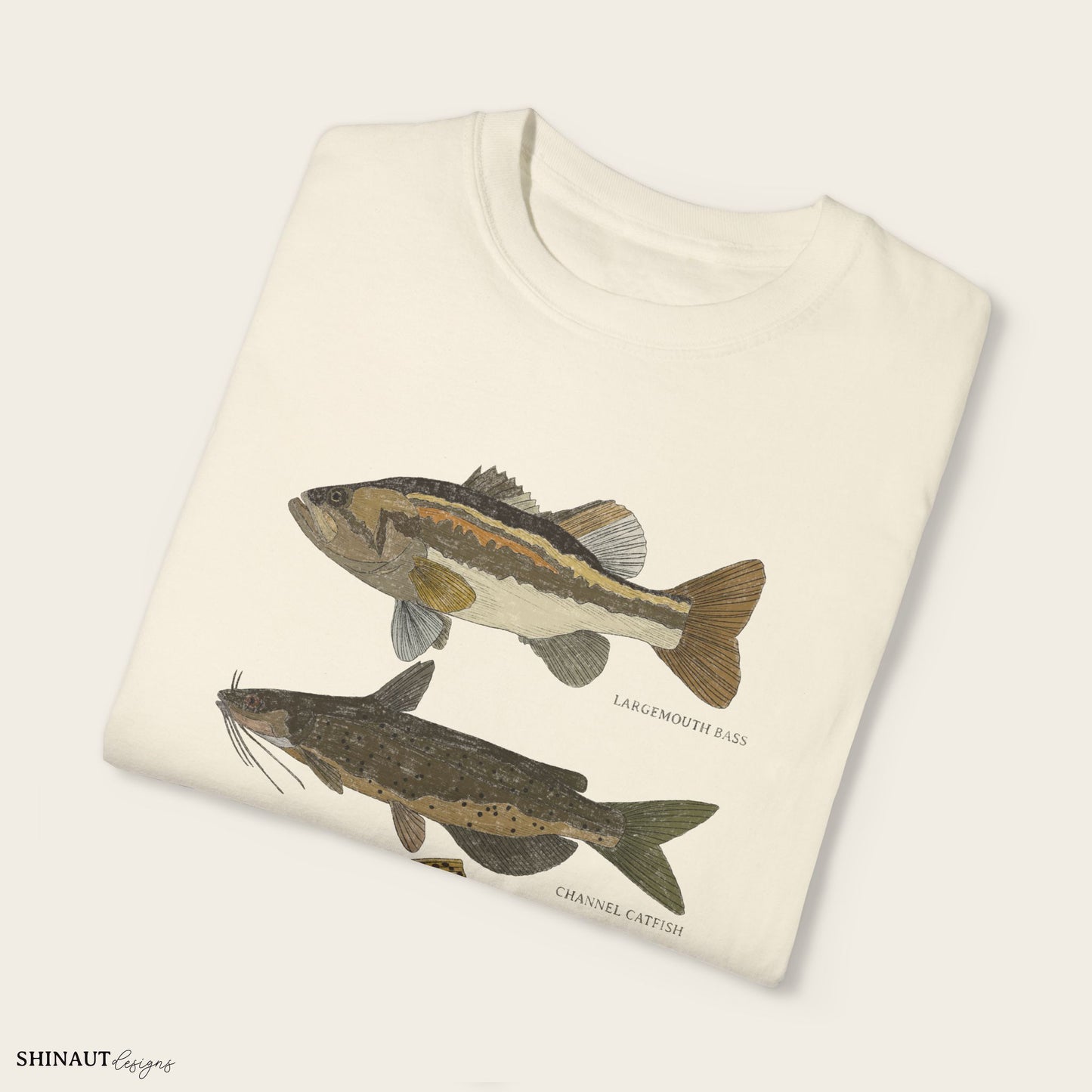 freshwater fish t-shirt in ivory folded