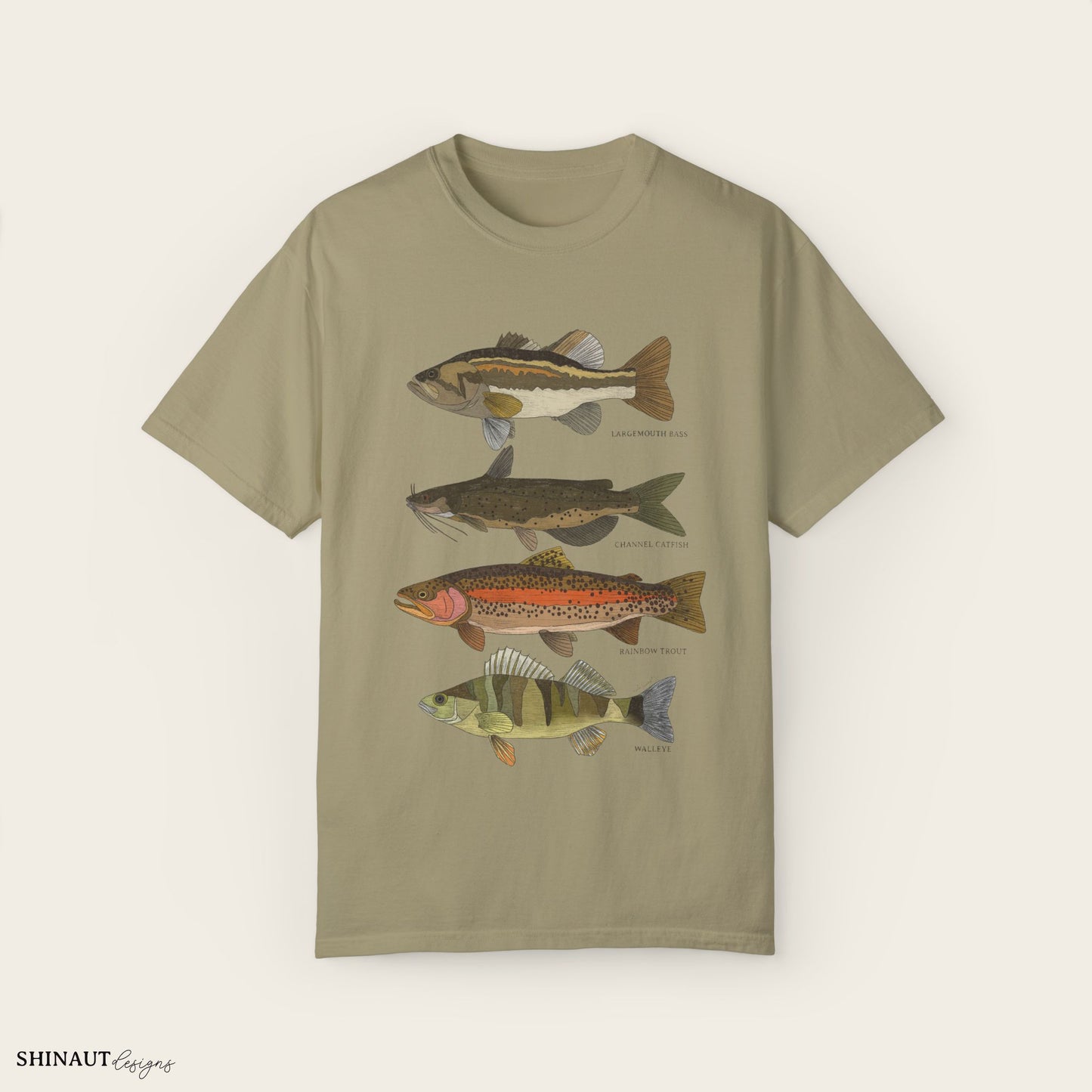 freshwater fish t-shirt in khaki