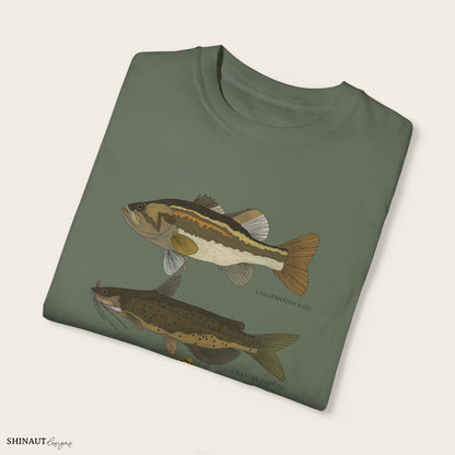 freshwater fish t-shirt in khaki folded