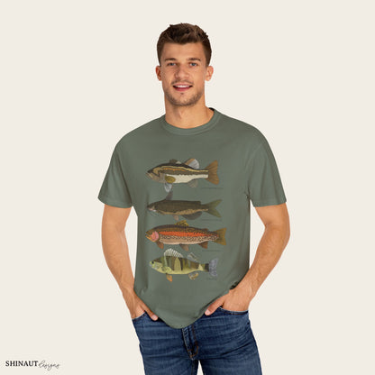 freshwater fish t-shirt in moss male model