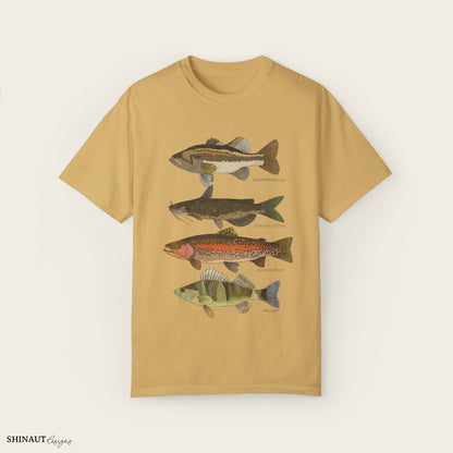 freshwater fish t-shirt in mustard