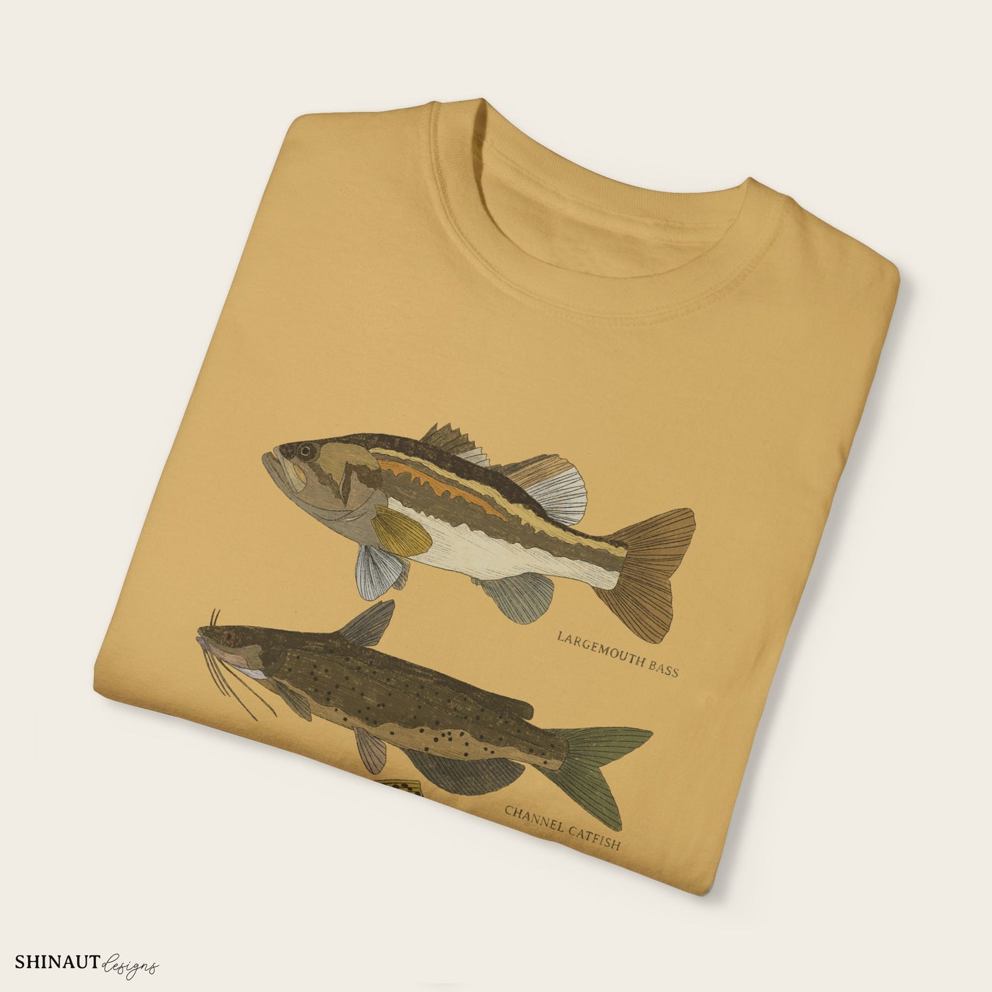 freshwater fish t-shirt in mustard folded