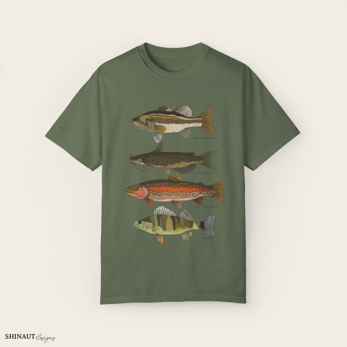 freshwater fish t-shirt in sage