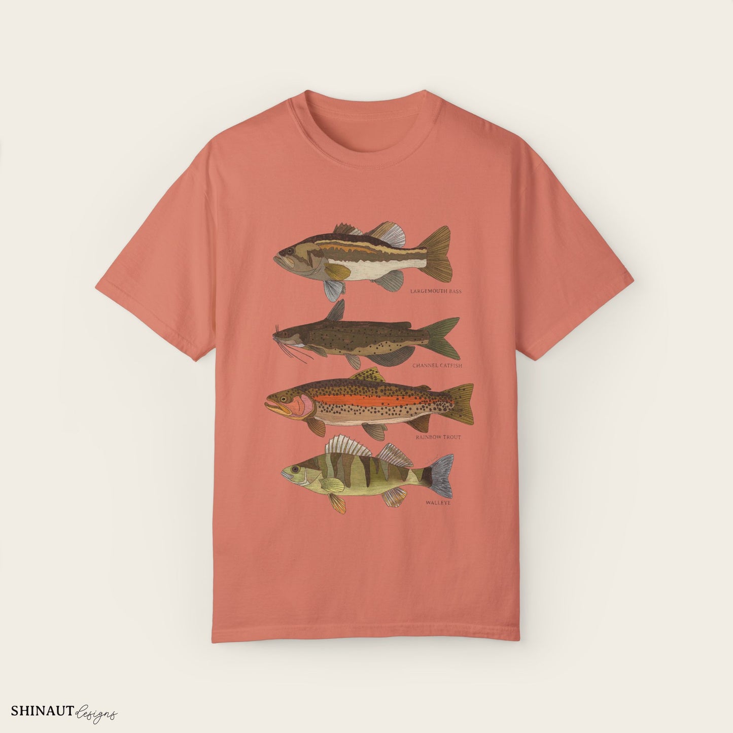 freshwater fish t-shirt in terracotta