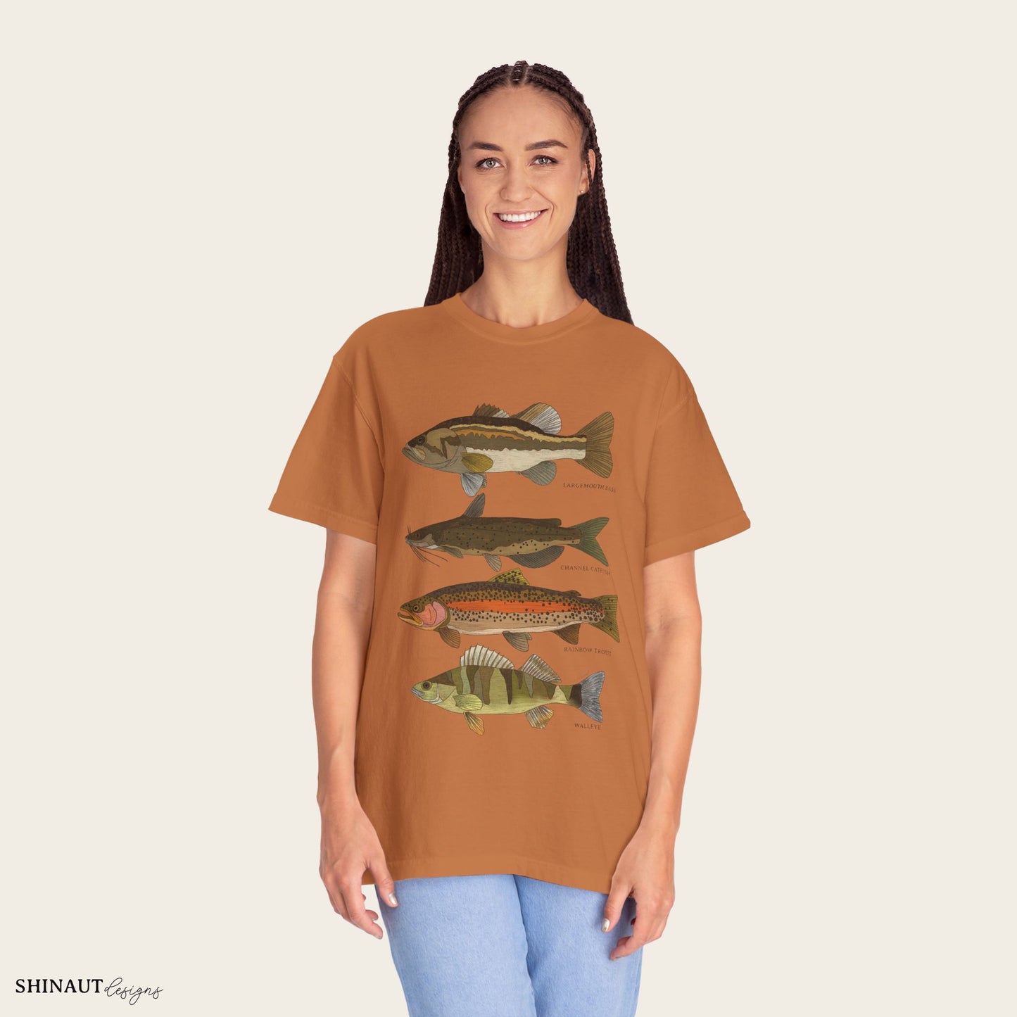 freshwater fish t-shirt in yam female model