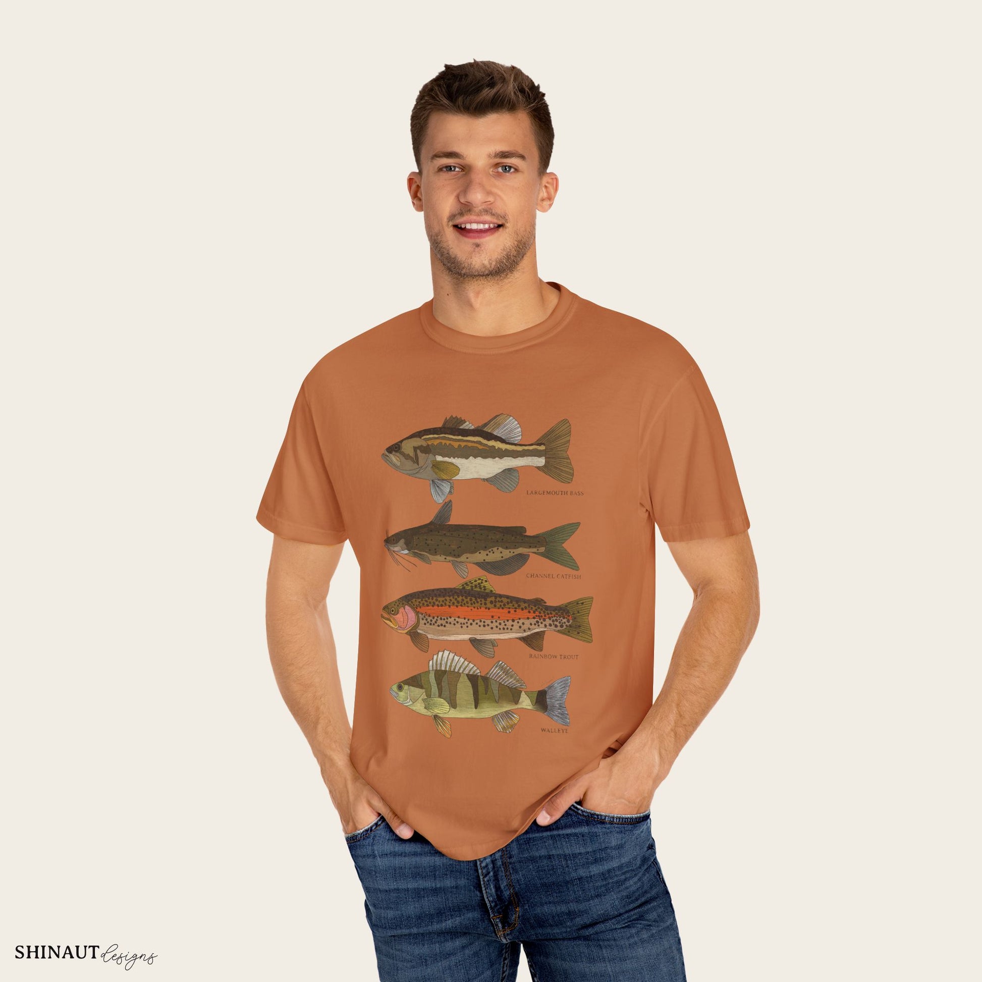 freshwater fish t-shirt in yam male model