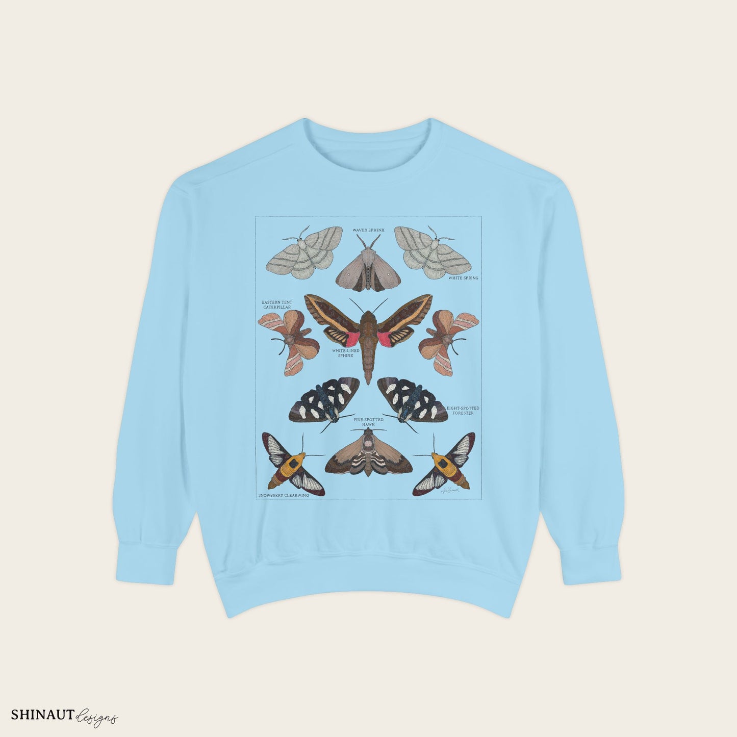 garden moths entomology classification crewneck in chambray