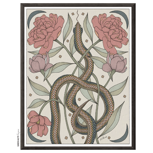 garden snake nouveau art print in black picture frames