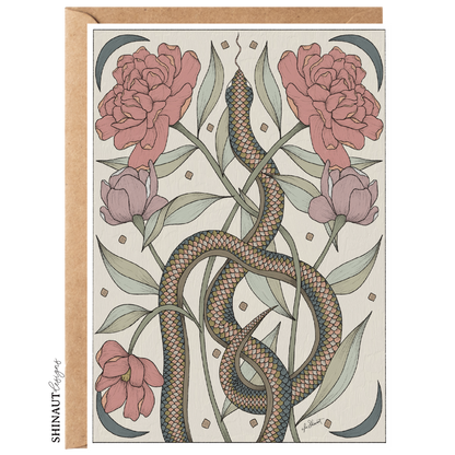 garden snake nouveau greeting card with kraft envelope