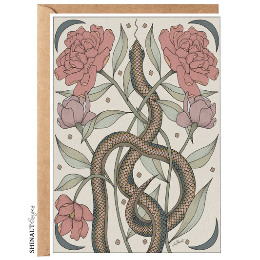 garden snake nouveau greeting card with kraft envelope