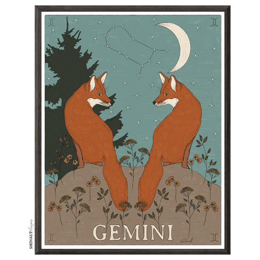 gemini zodiac art print in black picture frame