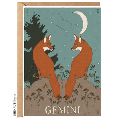 gemini zodiac greeting card with kraft envelope