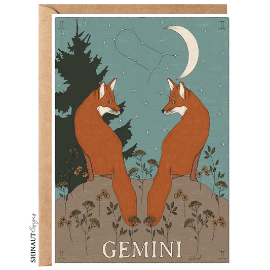 gemini zodiac greeting card with kraft envelope