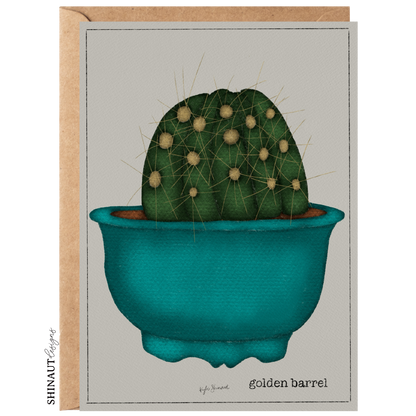 golden barrel cactus greeting card with kraft envelope