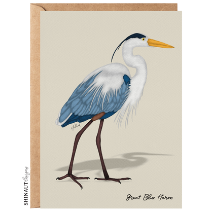 great blue heron greeting card with kraft envelope