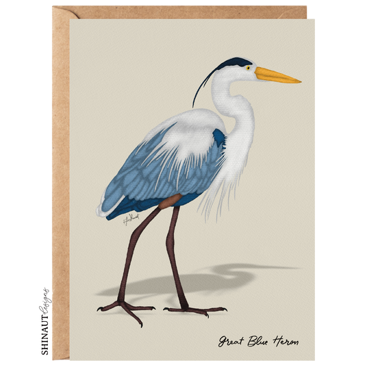 great blue heron greeting card with kraft envelope