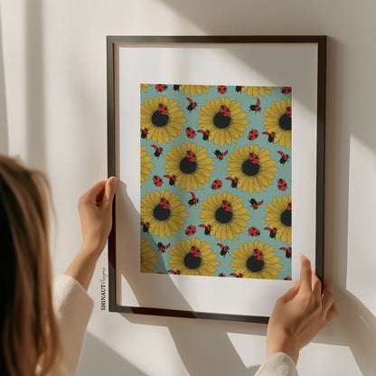 Sunflowers & Ladybugs Art Print