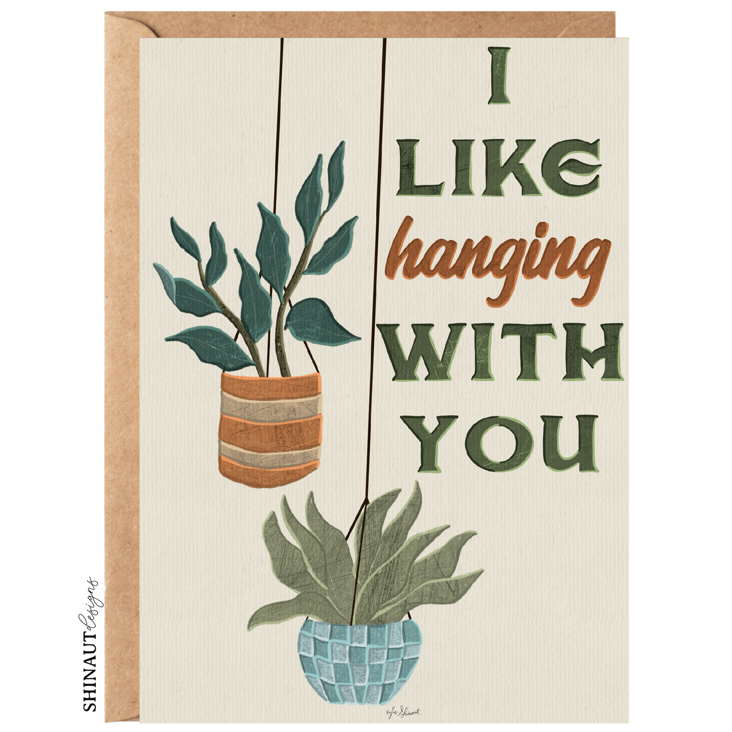 hanging plants in quote greeting card with kraft envelope