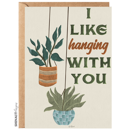 hanging plants in quote greeting card with kraft envelope