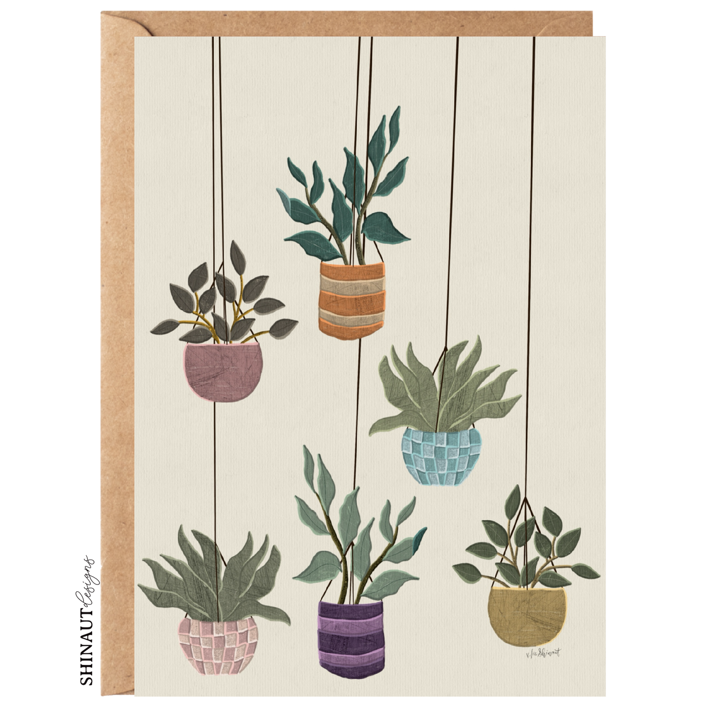 hanging plants in regular greeting card with kraft envelope