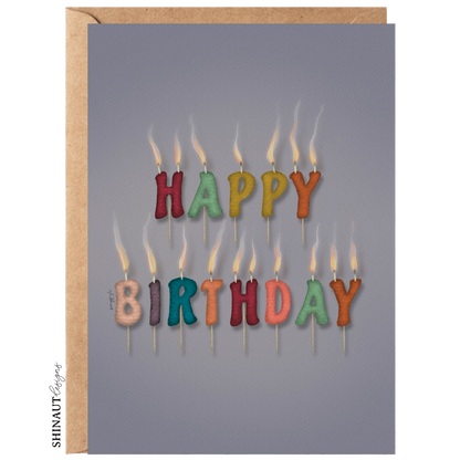 happy birthday cake candles greeting card with kraft envelope