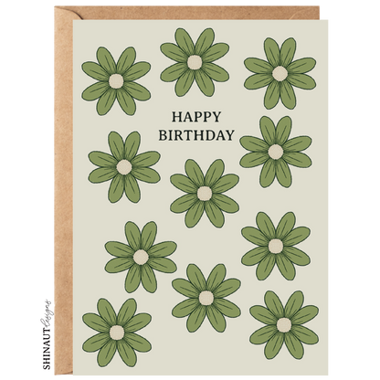 happy birthday wildflowers in kiwi green greeting card with kraft envelope