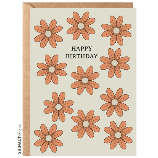 happy birthday wildflowers in orange sherbet greeting card with kraft envelope