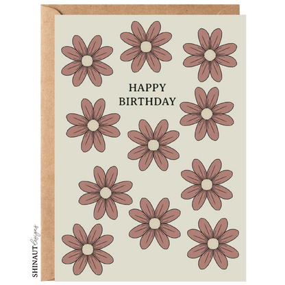 happy birthday wildflowers in peach skin greeting card with kraft envelope