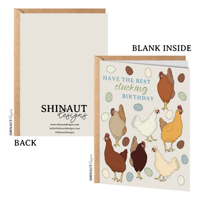 have the best clucking birthday chicken greeting card with kraft envelope showing front, inside and back of card