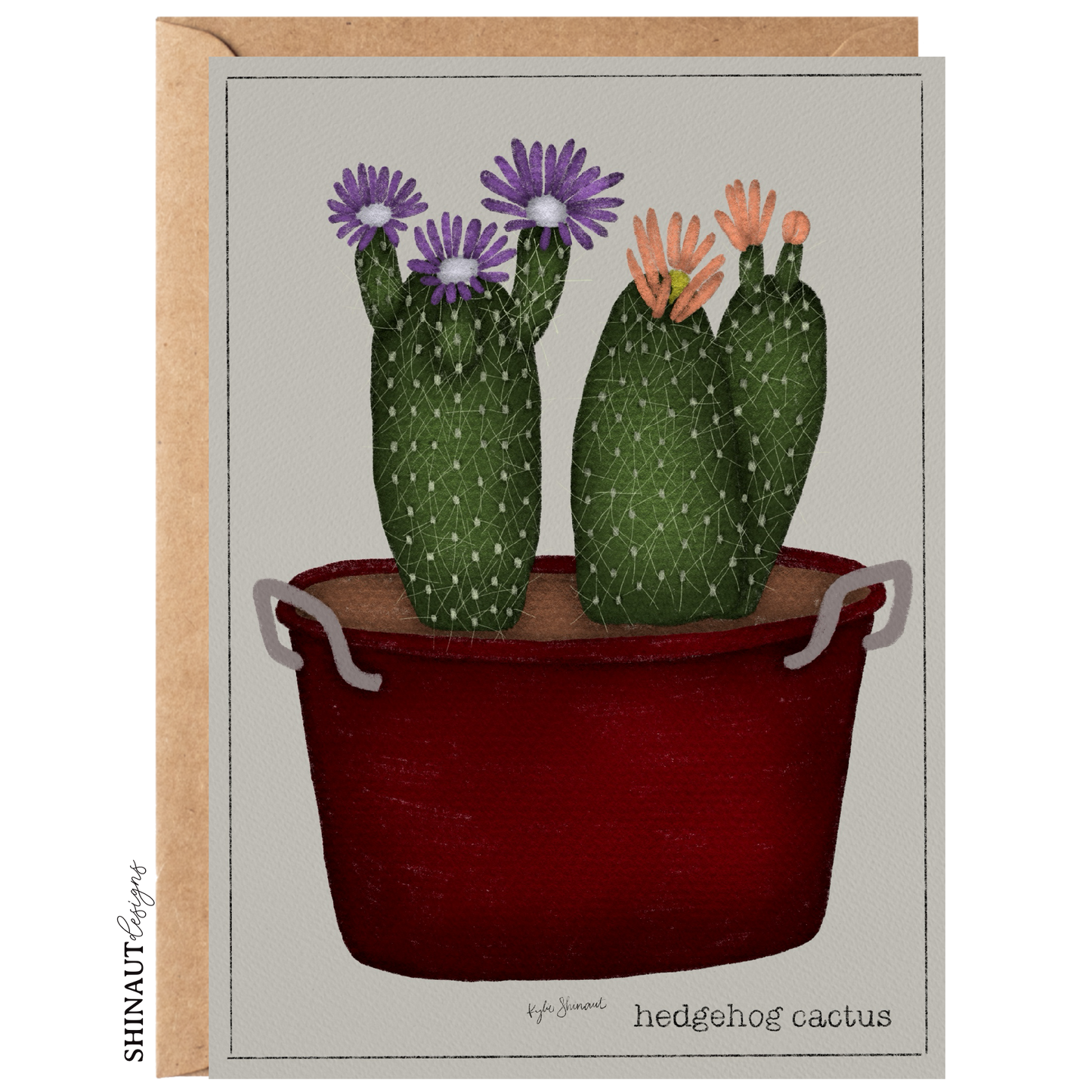 hedgehog cactus greeting card with kraft envelope