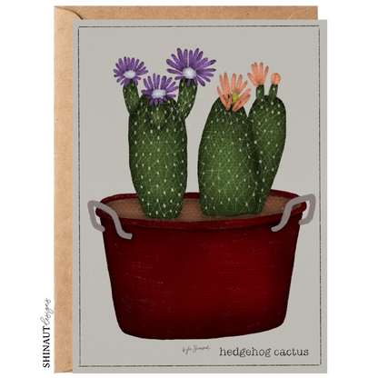 hedgehog cactus greeting card with kraft envelope