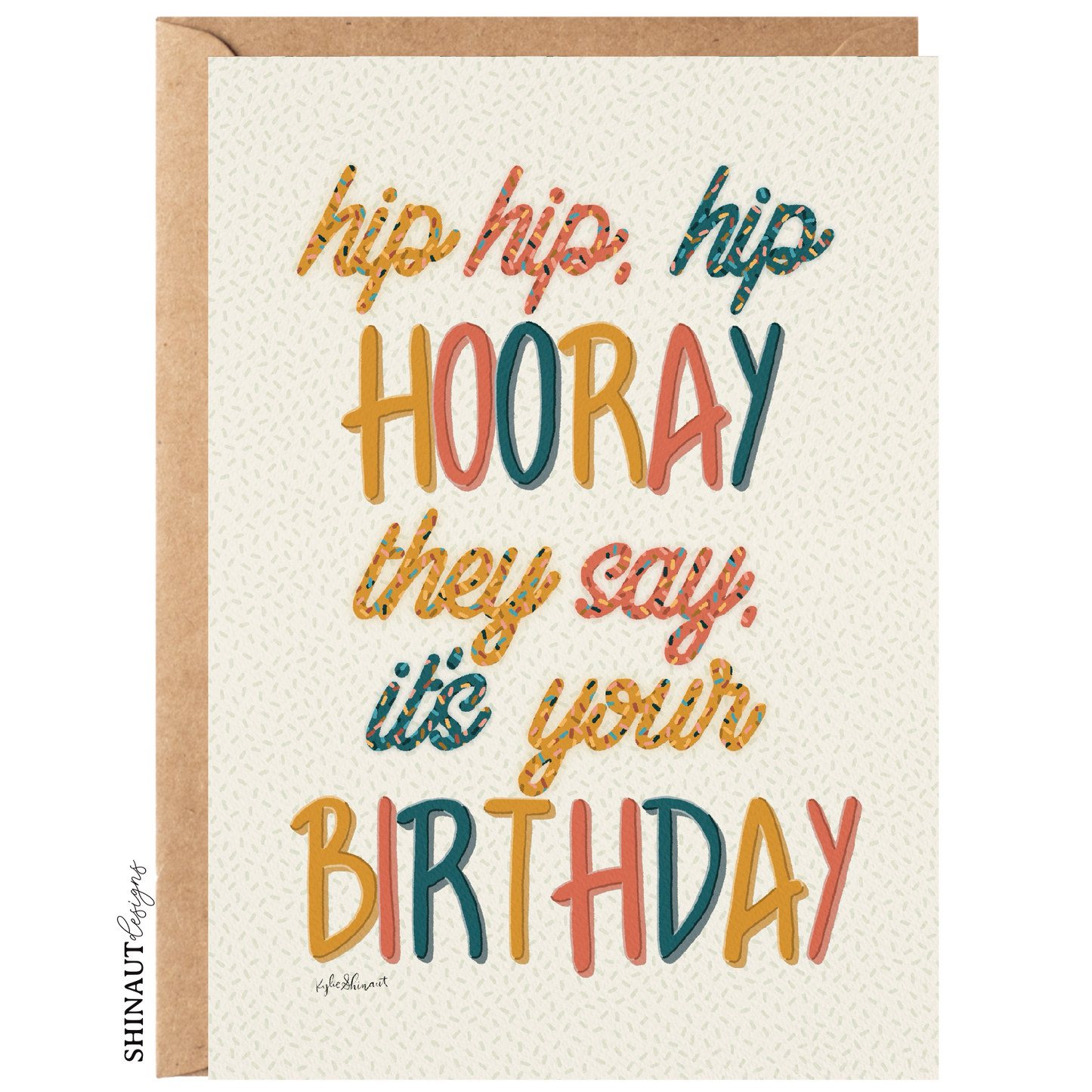 hip hip hip hooray birthday greeting card with kraft envelope