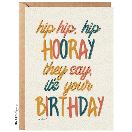 hip hip hip hooray birthday greeting card with kraft envelope