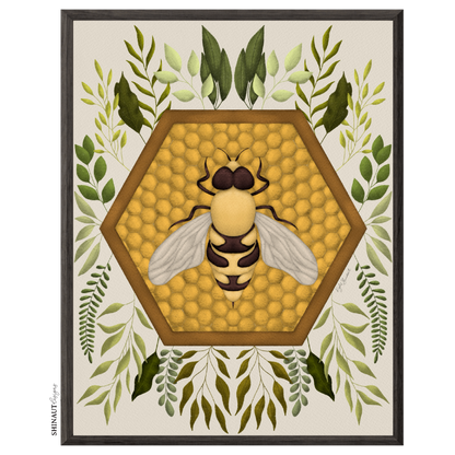 honey bee art print in black picture frames