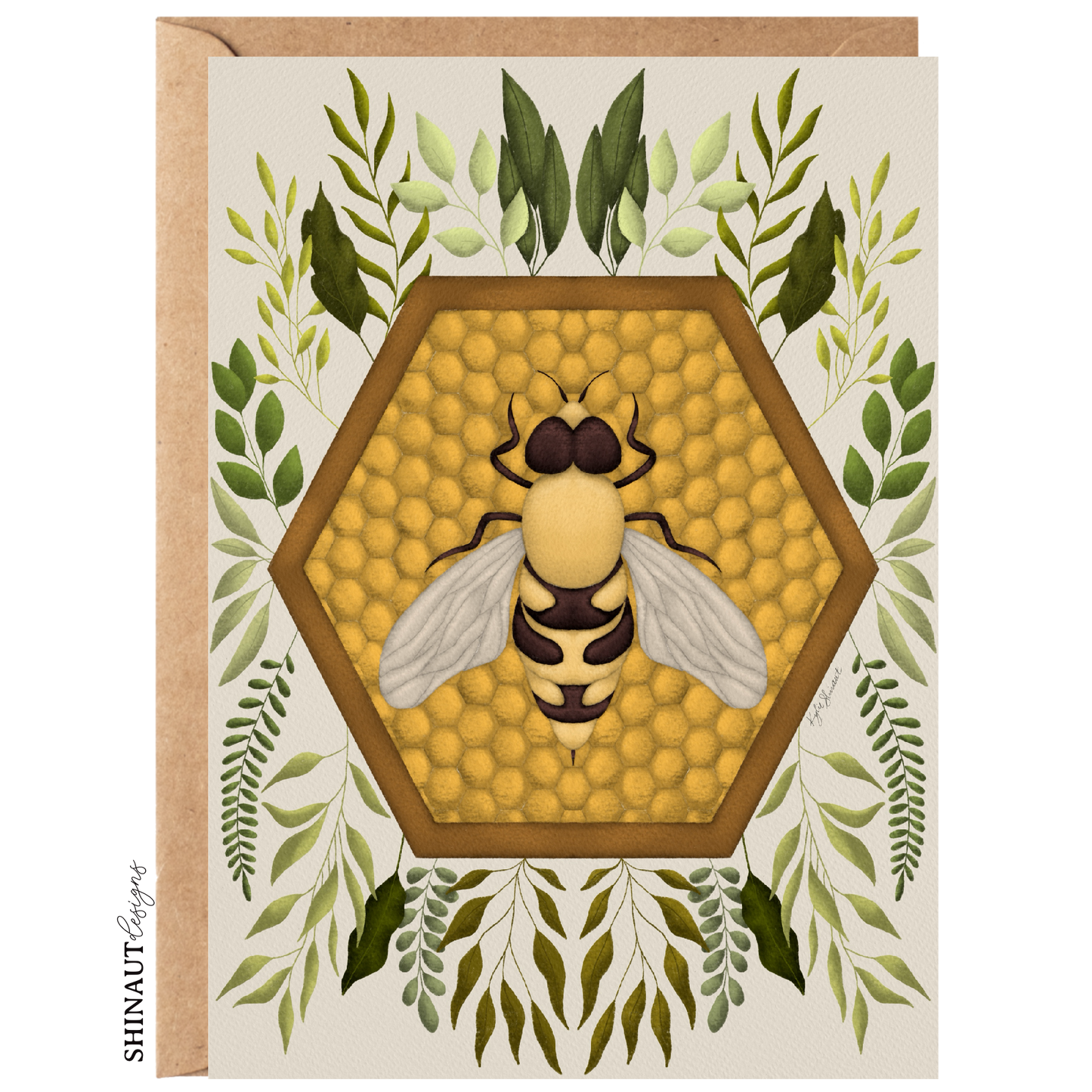 honey bee greeting card with kraft envelope