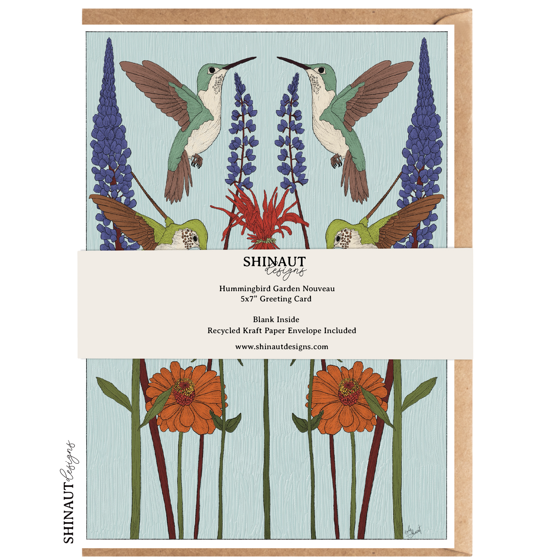 hummingbird garden nouveau greeting card packaging