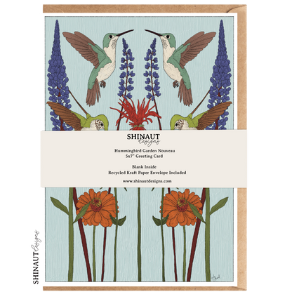 hummingbird garden nouveau greeting card packaging