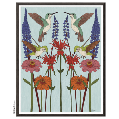 hummingbird nouveau art print in black picture frame