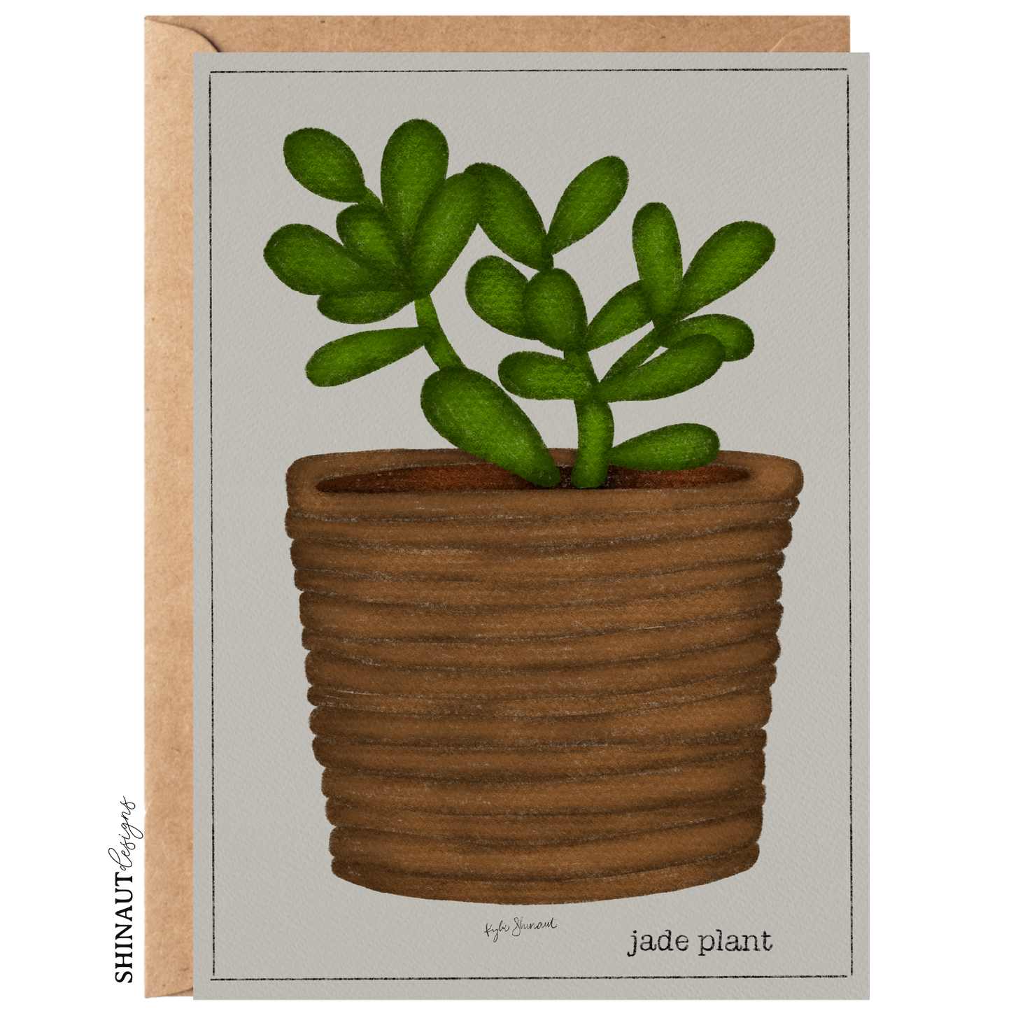 jade plant succulent greeting card with kraft envelope