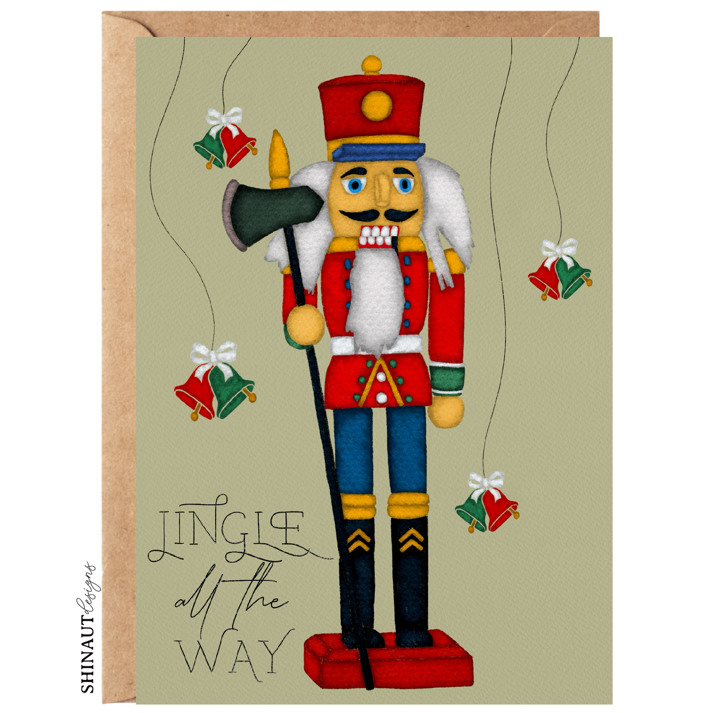 jingle all the way nutcracker greeting card with kraft envelope