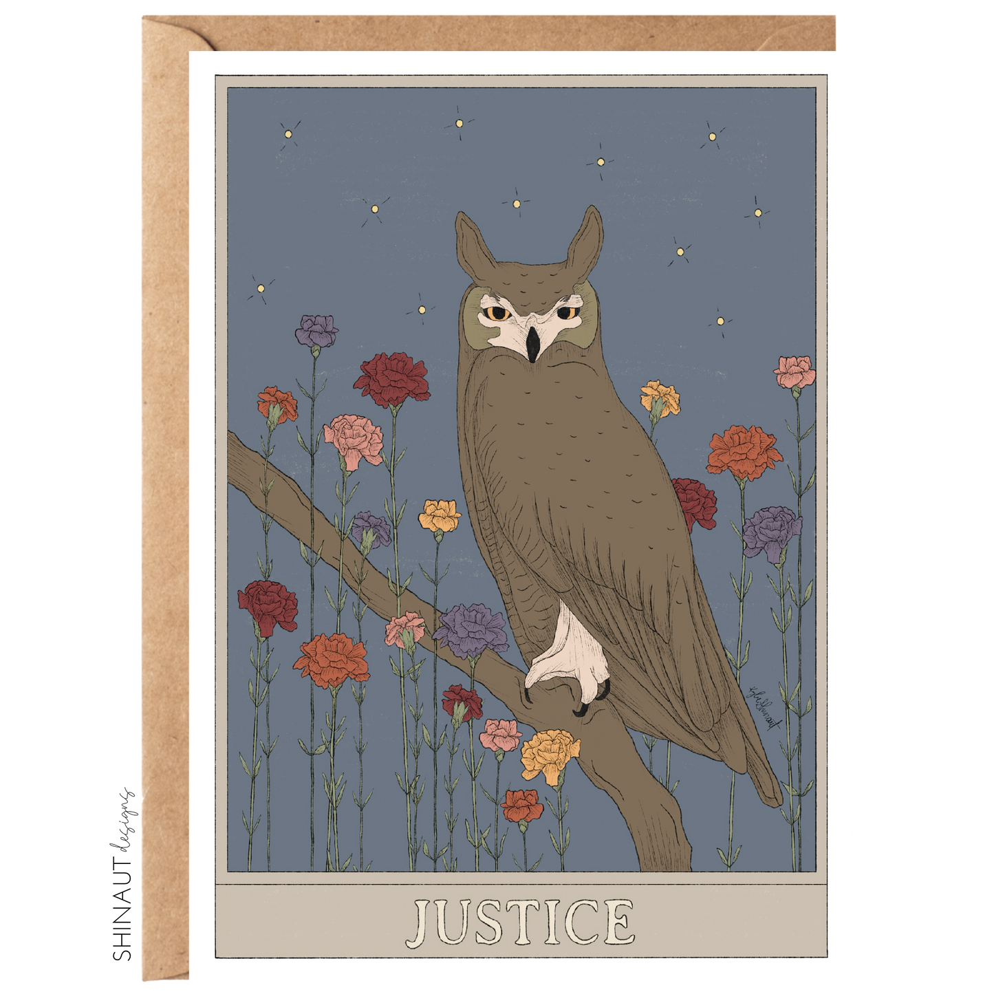  justice tarot greeting card with kraft envelope