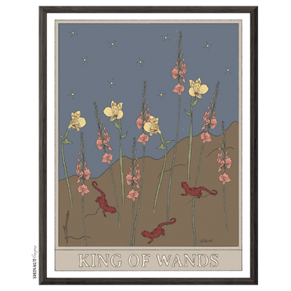 king of wands tarot art print in black picture frame