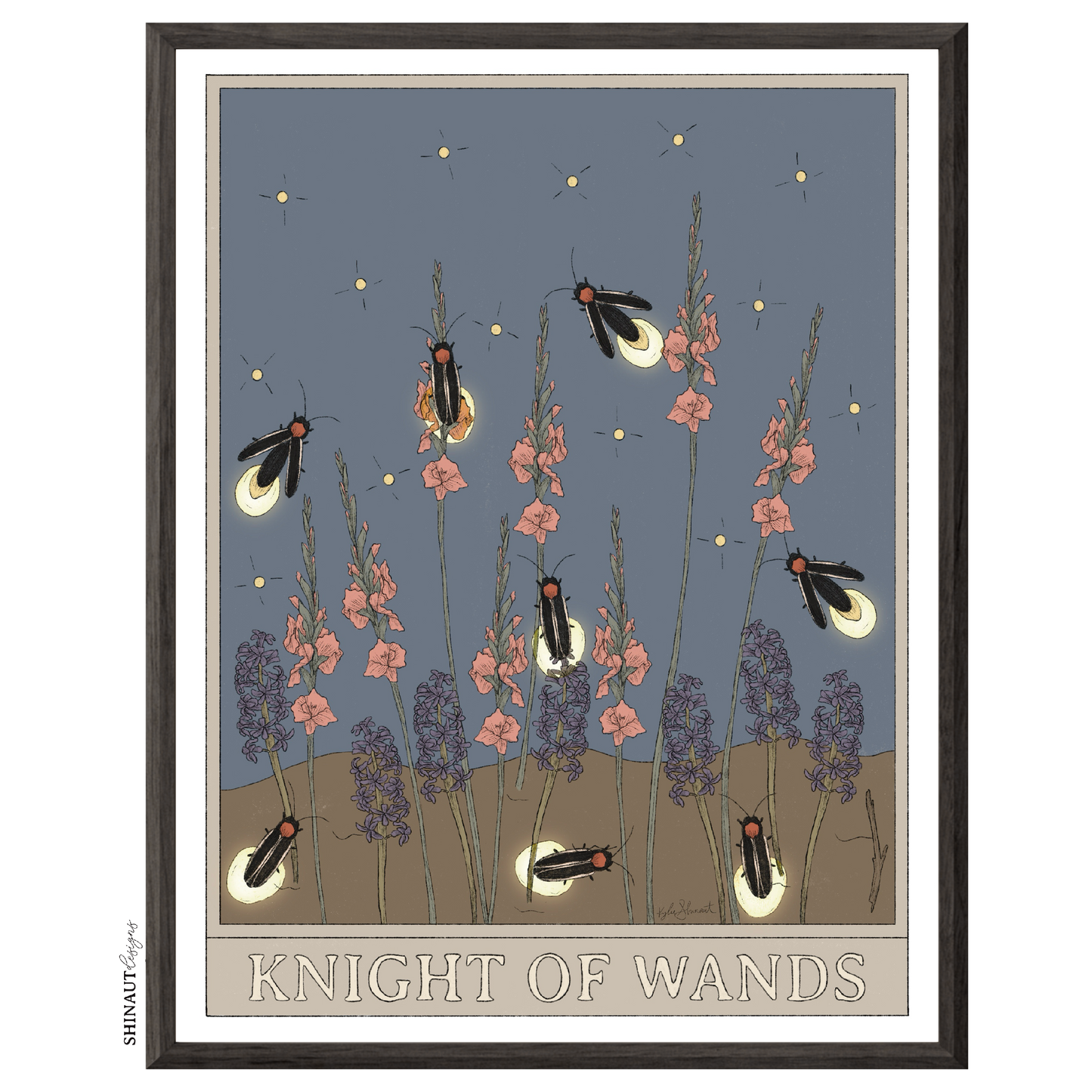 knight of wands tarot art print in black picture frame