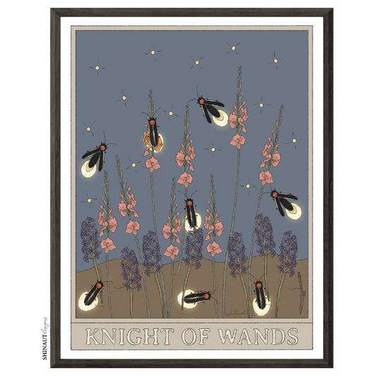 knight of wands tarot art print in black picture frame