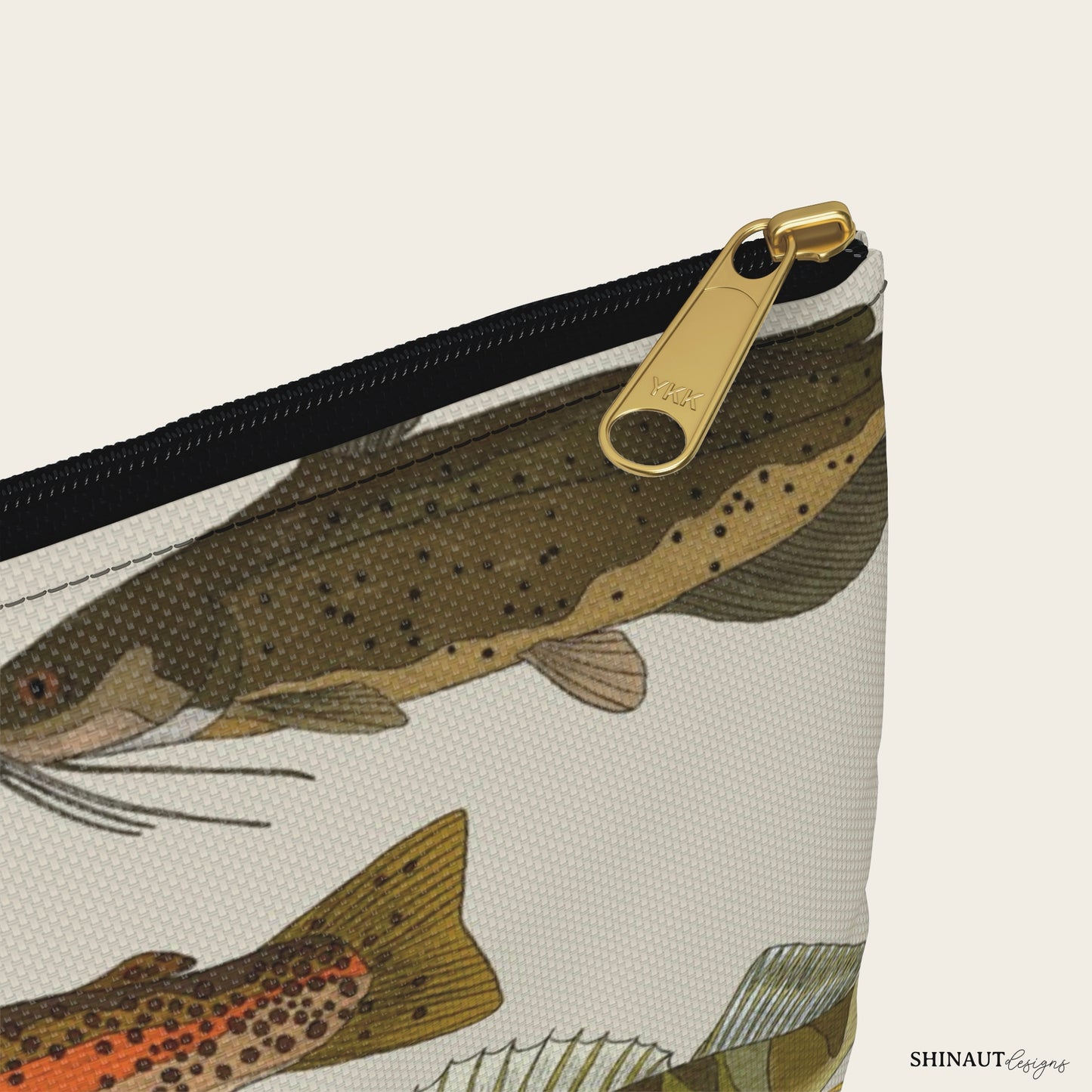 large freshwater fish pencil pouch close up