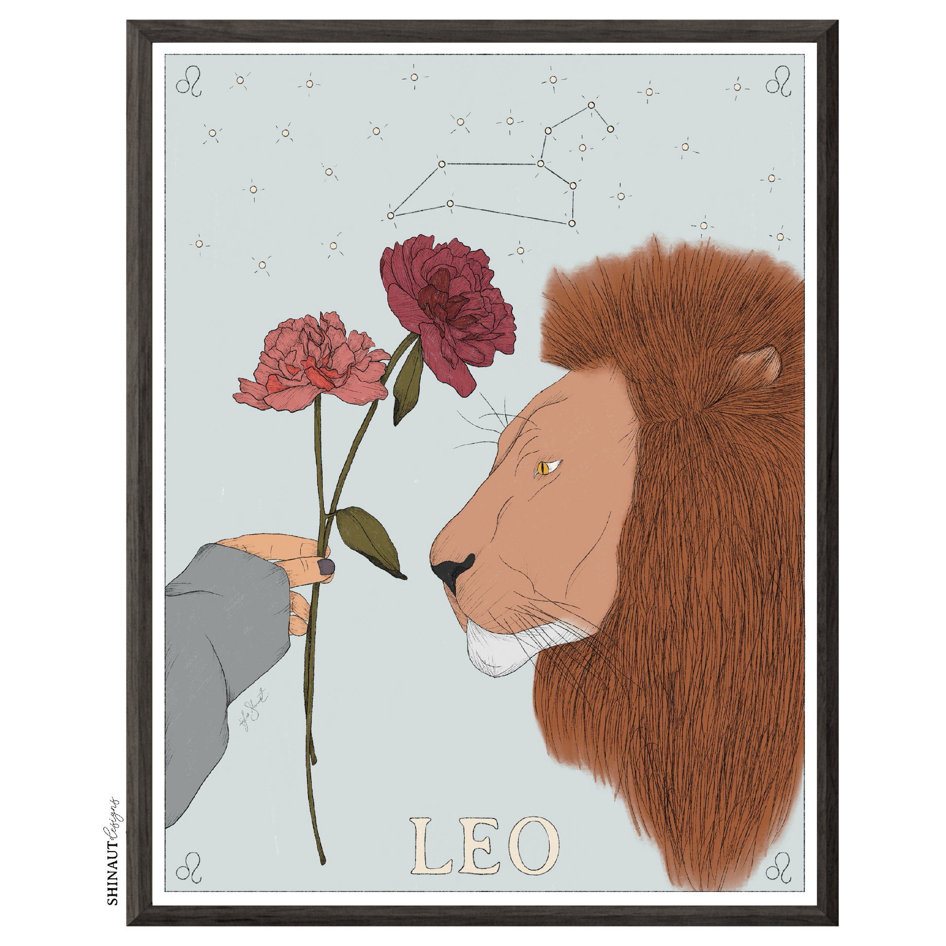 leo zodiac art print in black picture frame