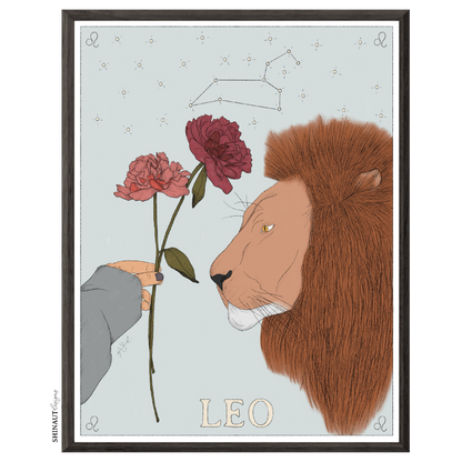 leo zodiac art print in black picture frame