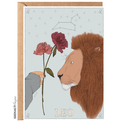 leo zodiac greeting card with kraft envelope